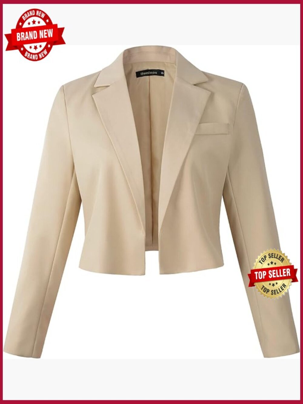 Women's Cropped Blazer Jacket Open Front Notch Lapel Suit Jacket